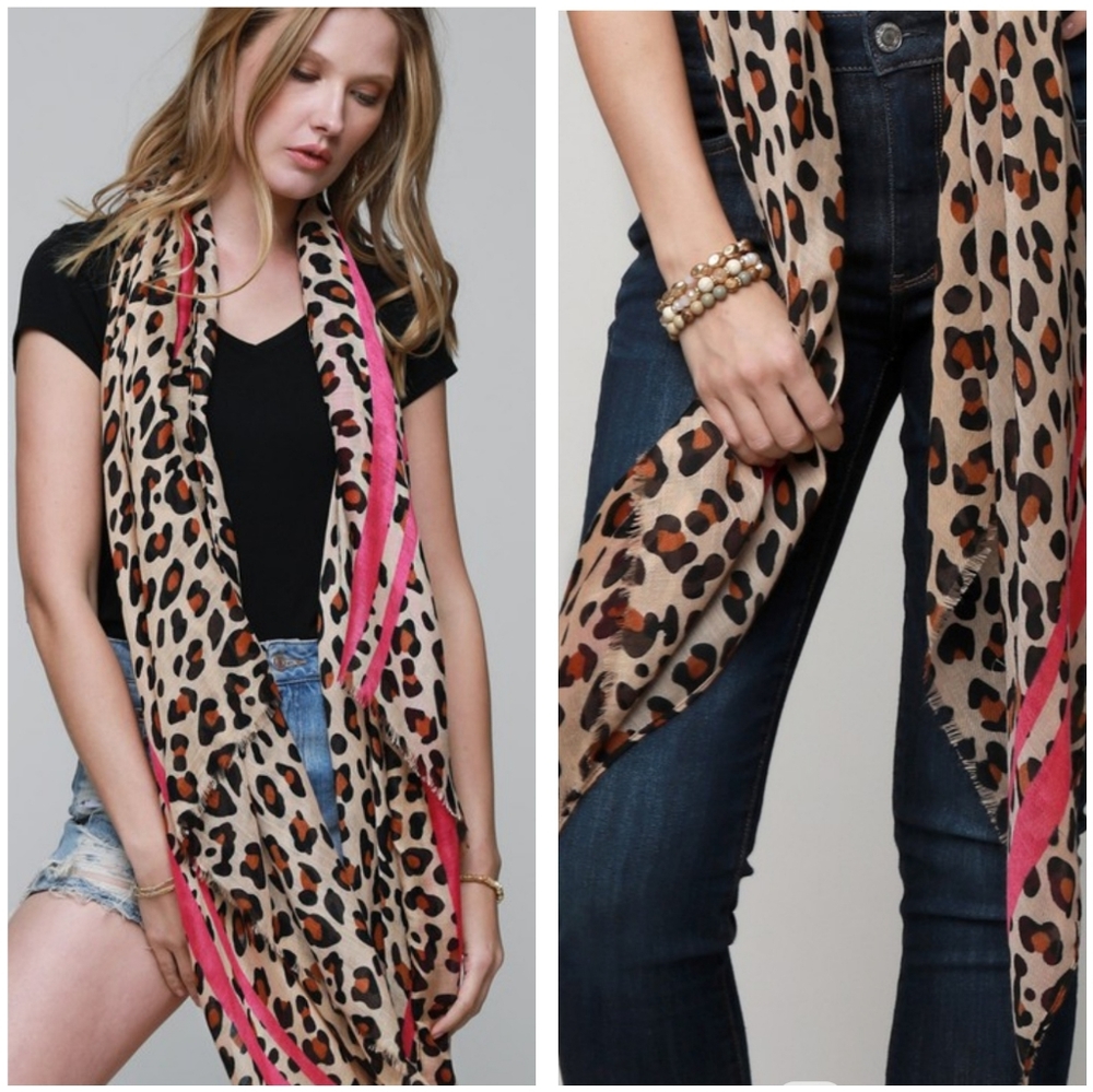 Multi-Use Leopard Print Wrap Scarf Pink Stripe